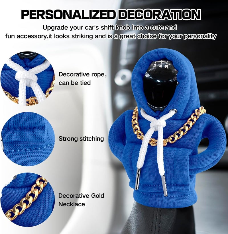PLALEI Gear Shift Hoodie, Funny Car Gear Shift Cover, Cute Car Shift Knob Hoodie, Automotive Interior Accessories, Universal Fit Knob Cover Gift (Blue) - Image 3
